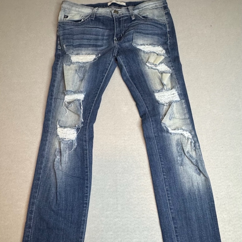 KanCan Distressed Skinny Jeans Womens Size 28 Medium Wash Stretch Raw‎ Hem